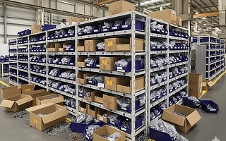 Messy production bins before Vendor Managed Inventory organisation